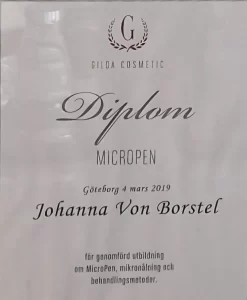 Gilda Cosmetic Diplom för Micropen tilldelas Johanna von Borstel
