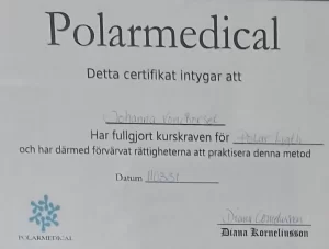 Polarmedical Certifikat för metoden Polar Light tilldelas Johanna von Borstel